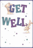 Brimming with cheerful optimism, this get well card's design radiates both warmth and playfulness. At the card's centre, two endearing characters-a teddy bear with plush, chocolate-brown fur and a perky puppy with oversized floppy ears-engage in a moment of delightful teamwork, balancing the bold, colourful letters of 'Get Well.' The text's hues of indigo and cool teal confidently leap from a creamy background, imparting a vibrant energy reminiscent of the friendly blooms seen in Acton's lively lanes. Scattered across the card, stars glimmer in shades of blue and violet, their whimsical twinkle echoing hope and encouragement for a swift recovery. The art captures the tactile comfort of the characters' fur so vividly, you can almost feel their gentle embrace-a sensation familiar to anyone receiving a thoughtfully arranged bouquet from an Acton florist like Flowers Acton. This card doesn't just send a message; it weaves an emotional balm, perfectly suited for bringing comfort and kindness to loved ones recovering in homes near Acton Green Common or along the High Street. Bright, reassuring, and full of care, it's a heartfelt visual gesture that uplifts and heals through its joyful design.